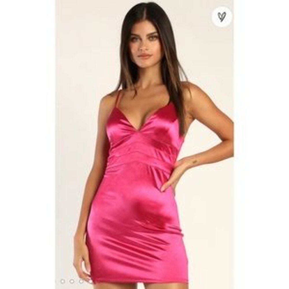 Alluring Energy Hot Pink Satin Bodycon Mini Dress